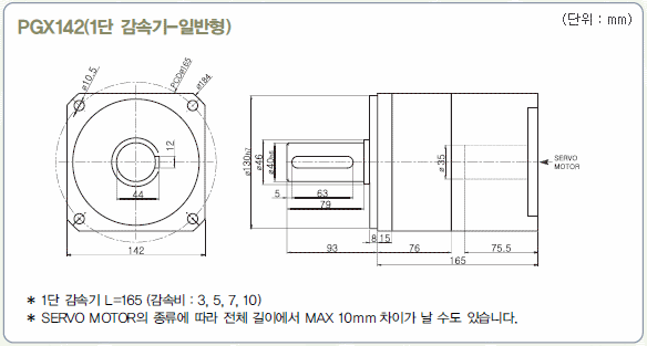 PGX142 일단 감속기 외형치수도