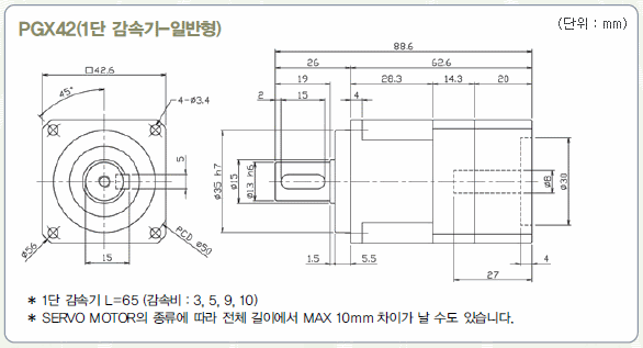 PGX42 일단 감속기 외형치수도