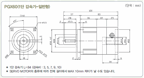 PGX60 일단 감속기 외형치수도