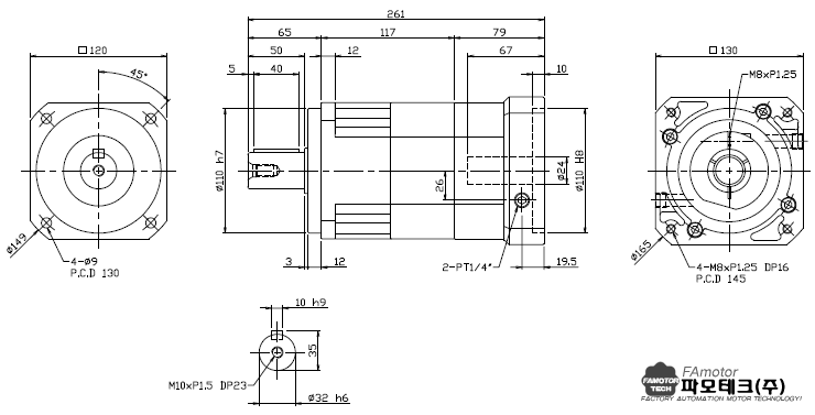 PGX120-H 2단 감속기 외형치수도