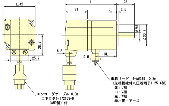 HC-PQ033,HC-PQ033B SERVOMOTOR(서보모터) 외형도